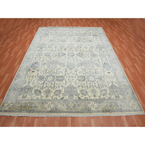 9'1"x12'1" Monochromatic Colors, 100% Pure and Real Silk Hand Knotted, Oushak with Geometric Pattern, Oriental Rug FWR451152