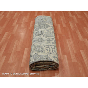 9'1"x12'1" Monochromatic Colors, 100% Pure and Real Silk Hand Knotted, Oushak with Geometric Pattern, Oriental Rug FWR451152