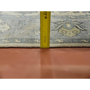 9'1"x12'1" Monochromatic Colors, 100% Pure and Real Silk Hand Knotted, Oushak with Geometric Pattern, Oriental Rug FWR451152