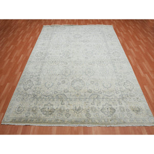 8'6"x12' Oushak Design With Silver Monochromatic Color Shades And Touches Of Gold, 100% Real And Pure Silk, Washed Out Hand Knotted, Oriental Rug FWR451158