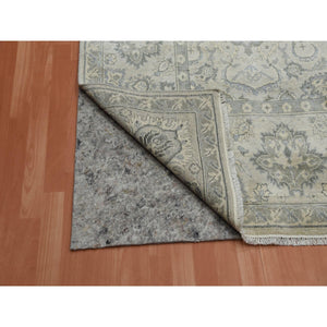 8'6"x12' Oushak Design With Silver Monochromatic Color Shades And Touches Of Gold, 100% Real And Pure Silk, Washed Out Hand Knotted, Oriental Rug FWR451158