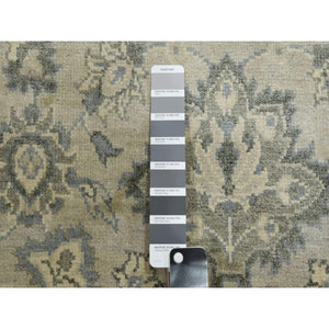 8'6"x12' Oushak Design With Silver Monochromatic Color Shades And Touches Of Gold, 100% Real And Pure Silk, Washed Out Hand Knotted, Oriental Rug FWR451158