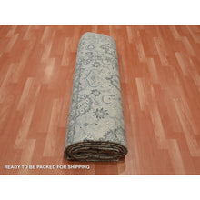 Load image into Gallery viewer, 8&#39;6&quot;x12&#39; Oushak Design With Silver Monochromatic Color Shades And Touches Of Gold, 100% Real And Pure Silk, Washed Out Hand Knotted, Oriental Rug FWR451158
