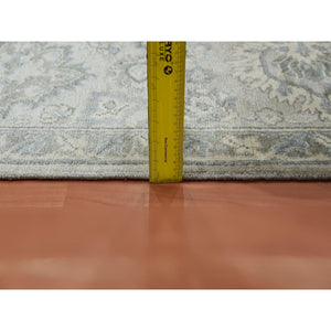 8'6"x12' Oushak Design With Silver Monochromatic Color Shades And Touches Of Gold, 100% Real And Pure Silk, Washed Out Hand Knotted, Oriental Rug FWR451158