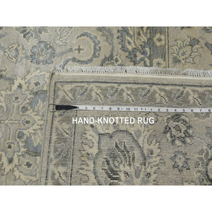 8'6"x12' Oushak Design With Silver Monochromatic Color Shades And Touches Of Gold, 100% Real And Pure Silk, Washed Out Hand Knotted, Oriental Rug FWR451158