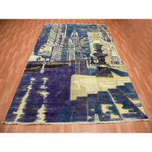 Load image into Gallery viewer, 8&#39;8&quot;x12&#39;1&quot; Indigo Blue, The Empire State Building, Sari Silk And Textured Wool Hand Knotted, Oriental Rug FWR451176