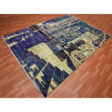 Load image into Gallery viewer, 8&#39;8&quot;x12&#39;1&quot; Indigo Blue, The Empire State Building, Sari Silk And Textured Wool Hand Knotted, Oriental Rug FWR451176