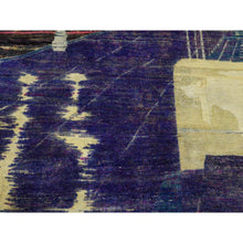 Load image into Gallery viewer, 8&#39;8&quot;x12&#39;1&quot; Indigo Blue, The Empire State Building, Sari Silk And Textured Wool Hand Knotted, Oriental Rug FWR451176