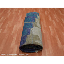 Load image into Gallery viewer, 8&#39;8&quot;x12&#39;1&quot; Indigo Blue, The Empire State Building, Sari Silk And Textured Wool Hand Knotted, Oriental Rug FWR451176