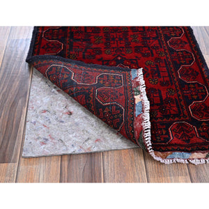 1'9"x4'10" Angels Red, Afghan Khamyab With Tribal Motifs Pattern, Hand Knotted, Soft 100% Wool, Vegetable Dyes, Short & Narrow Runner, Oriental Rug FWR4506