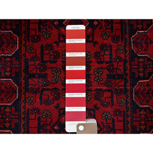 1'9"x4'10" Angels Red, Afghan Khamyab With Tribal Motifs Pattern, Hand Knotted, Soft 100% Wool, Vegetable Dyes, Short & Narrow Runner, Oriental Rug FWR4506