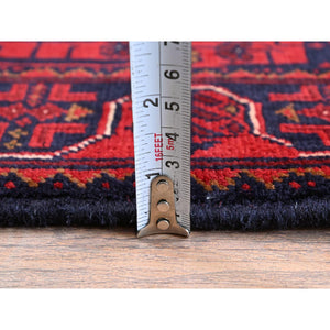 1'9"x4'10" Angels Red, Afghan Khamyab With Tribal Motifs Pattern, Hand Knotted, Soft 100% Wool, Vegetable Dyes, Short & Narrow Runner, Oriental Rug FWR4506