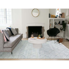 Load image into Gallery viewer, 9&#39;x12&#39;1&quot; Ivory, Modern Roman Key Design, Pure Raised Silk with Textured Oxidized Wool, Hand Knotted, Oriental Rug FWR451200