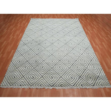 Load image into Gallery viewer, 9&#39;x12&#39;1&quot; Ivory, Modern Roman Key Design, Pure Raised Silk with Textured Oxidized Wool, Hand Knotted, Oriental Rug FWR451200