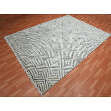 Load image into Gallery viewer, 9&#39;x12&#39;1&quot; Ivory, Modern Roman Key Design, Pure Raised Silk with Textured Oxidized Wool, Hand Knotted, Oriental Rug FWR451200