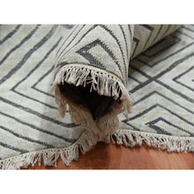 Load image into Gallery viewer, 9&#39;x12&#39;1&quot; Ivory, Modern Roman Key Design, Pure Raised Silk with Textured Oxidized Wool, Hand Knotted, Oriental Rug FWR451200