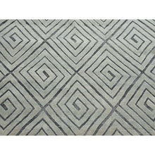 Load image into Gallery viewer, 9&#39;x12&#39;1&quot; Ivory, Modern Roman Key Design, Pure Raised Silk with Textured Oxidized Wool, Hand Knotted, Oriental Rug FWR451200