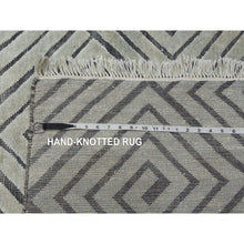 Load image into Gallery viewer, 9&#39;x12&#39;1&quot; Ivory, Modern Roman Key Design, Pure Raised Silk with Textured Oxidized Wool, Hand Knotted, Oriental Rug FWR451200