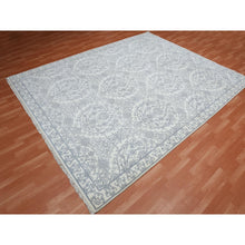 Load image into Gallery viewer, 9&#39;4&quot;x11&#39;9&quot; Ivory, 100% Cotton, Agra With Mughal Flower Bouquet Design Hand Knotted, Oriental Rug FWR451284