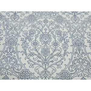 9'4"x11'9" Ivory, 100% Cotton, Agra With Mughal Flower Bouquet Design Hand Knotted, Oriental Rug FWR451284