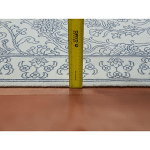 9'4"x11'9" Ivory, 100% Cotton, Agra With Mughal Flower Bouquet Design Hand Knotted, Oriental Rug FWR451284