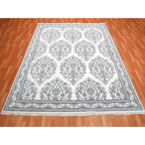 8'x9'9" Ivory, Hand Knotted 100% Cotton, Agra With Mughal Flower Bouquet Design, Oriental Rug FWR451290
