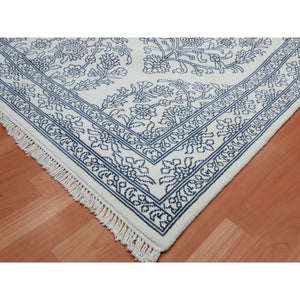 8'x9'9" Ivory, Hand Knotted 100% Cotton, Agra With Mughal Flower Bouquet Design, Oriental Rug FWR451290
