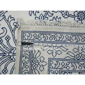 8'x9'9" Ivory, Hand Knotted 100% Cotton, Agra With Mughal Flower Bouquet Design, Oriental Rug FWR451290