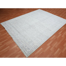 Load image into Gallery viewer, 9&#39;1&quot;x11&#39;10&quot; Ivory, Hand Knotted 100% Cotton, Agra With Mughal Flower Bouquet Trellis Design, Oriental Rug FWR451302