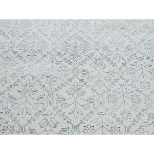 9'1"x11'10" Ivory, Hand Knotted 100% Cotton, Agra With Mughal Flower Bouquet Trellis Design, Oriental Rug FWR451302