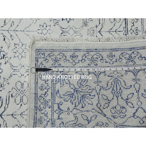 9'1"x11'10" Ivory, Hand Knotted 100% Cotton, Agra With Mughal Flower Bouquet Trellis Design, Oriental Rug FWR451302