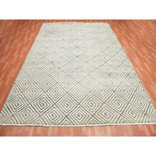 Load image into Gallery viewer, 9&#39;10&quot;x14&#39;1&quot; Ivory, Hand Knotted Modern Roman Key Design, Pure Raised Silk with Textured Oxidized Wool, Oriental Rug FWR451320