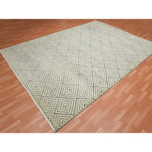 Load image into Gallery viewer, 9&#39;10&quot;x14&#39;1&quot; Ivory, Hand Knotted Modern Roman Key Design, Pure Raised Silk with Textured Oxidized Wool, Oriental Rug FWR451320