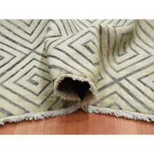 Load image into Gallery viewer, 9&#39;10&quot;x14&#39;1&quot; Ivory, Hand Knotted Modern Roman Key Design, Pure Raised Silk with Textured Oxidized Wool, Oriental Rug FWR451320
