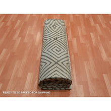 Load image into Gallery viewer, 9&#39;10&quot;x14&#39;1&quot; Ivory, Hand Knotted Modern Roman Key Design, Pure Raised Silk with Textured Oxidized Wool, Oriental Rug FWR451320