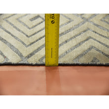 Load image into Gallery viewer, 9&#39;10&quot;x14&#39;1&quot; Ivory, Hand Knotted Modern Roman Key Design, Pure Raised Silk with Textured Oxidized Wool, Oriental Rug FWR451320