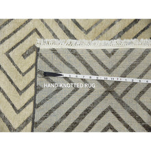 Load image into Gallery viewer, 9&#39;10&quot;x14&#39;1&quot; Ivory, Hand Knotted Modern Roman Key Design, Pure Raised Silk with Textured Oxidized Wool, Oriental Rug FWR451320