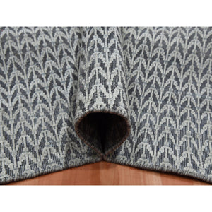 8'x10' Charcoal Black, Pure Raised Silk Hand Knotted, Repetitive Pattern With Oxidized Textured Wool, Oriental Rug FWR451332