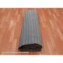 Load image into Gallery viewer, 8&#39;x10&#39; Charcoal Black, Pure Raised Silk Hand Knotted, Repetitive Pattern With Oxidized Textured Wool, Oriental Rug FWR451332