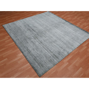 8'10"x8'10" Gray, Plant Based Silk, Transitional Design Raised Pattern Hand Knotted, Square Oriental Rug FWR451338