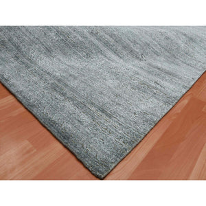 8'10"x8'10" Gray, Plant Based Silk, Transitional Design Raised Pattern Hand Knotted, Square Oriental Rug FWR451338