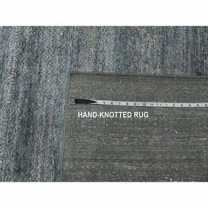 8'10"x8'10" Gray, Plant Based Silk, Transitional Design Raised Pattern Hand Knotted, Square Oriental Rug FWR451338