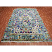 Load image into Gallery viewer, 8&#39;8&quot;x12&#39; Blueish Gray, Medallion Design, Sari Silk With Textured Wool Hand Knotted, Oriental Rug FWR451398