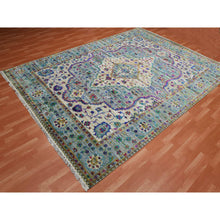 Load image into Gallery viewer, 8&#39;8&quot;x12&#39; Blueish Gray, Medallion Design, Sari Silk With Textured Wool Hand Knotted, Oriental Rug FWR451398