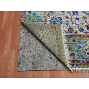 8'8"x12' Blueish Gray, Medallion Design, Sari Silk With Textured Wool Hand Knotted, Oriental Rug FWR451398