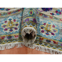 Load image into Gallery viewer, 8&#39;8&quot;x12&#39; Blueish Gray, Medallion Design, Sari Silk With Textured Wool Hand Knotted, Oriental Rug FWR451398