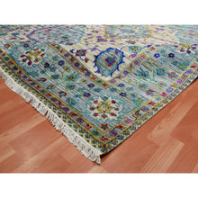 Load image into Gallery viewer, 8&#39;8&quot;x12&#39; Blueish Gray, Medallion Design, Sari Silk With Textured Wool Hand Knotted, Oriental Rug FWR451398