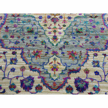 Load image into Gallery viewer, 8&#39;8&quot;x12&#39; Blueish Gray, Medallion Design, Sari Silk With Textured Wool Hand Knotted, Oriental Rug FWR451398