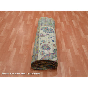 8'8"x12' Blueish Gray, Medallion Design, Sari Silk With Textured Wool Hand Knotted, Oriental Rug FWR451398