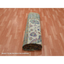 Load image into Gallery viewer, 8&#39;8&quot;x12&#39; Blueish Gray, Medallion Design, Sari Silk With Textured Wool Hand Knotted, Oriental Rug FWR451398